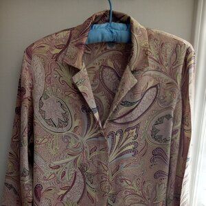 'Evan Picone' 100% Silk LS Paisley Blouse Size 8 NWOT